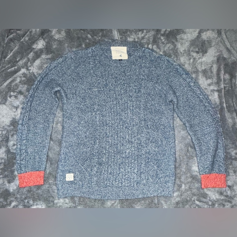 NATIVE YOUTH Knit Crew Neck Sweater in Blue and Red Size Medium